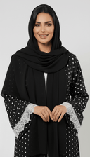 The Fay Classic Polka Dot Abaya with Lace Trim Sleeves - TAL by The Abaya Lab