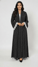 The Fay Classic Polka Dot Abaya with Lace Trim Sleeves - TAL by The Abaya Lab