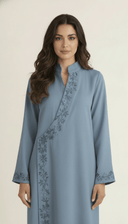 The Ghada Embroidered Wrap Detail Linen Abaya - TAL by The Abaya Lab