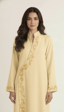 The Ghada Embroidered Wrap Detail Linen Abaya - TAL by The Abaya Lab