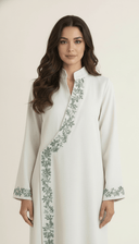 The Ghada Embroidered Wrap Detail Linen Abaya - TAL by The Abaya Lab