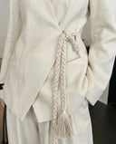 The Hadeel Linen Blend Braided Tie Blazer Co-Ord Set - TAL by The Abaya Lab