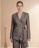 The Hadeel Linen Blend Braided Tie Blazer Co-Ord Set - TAL by The Abaya Lab