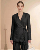 The Hadeel Linen Blend Braided Tie Blazer Co-Ord Set - TAL by The Abaya Lab