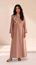 The Hajar Floral Embroidered Linen Blend Wrap Abaya - TAL by The Abaya Lab