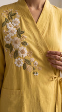 The Hajar Floral Embroidered Linen Blend Wrap Abaya - TAL by The Abaya Lab