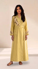 The Hajar Floral Embroidered Linen Blend Wrap Abaya - TAL by The Abaya Lab