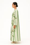 The Hamda Green & Ivory Striped Floral Abaya - TAL by The Abaya Lab