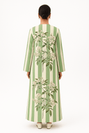 The Hamda Green & Ivory Striped Floral Abaya - TAL by The Abaya Lab