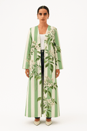 The Hamda Green & Ivory Striped Floral Abaya - TAL by The Abaya Lab