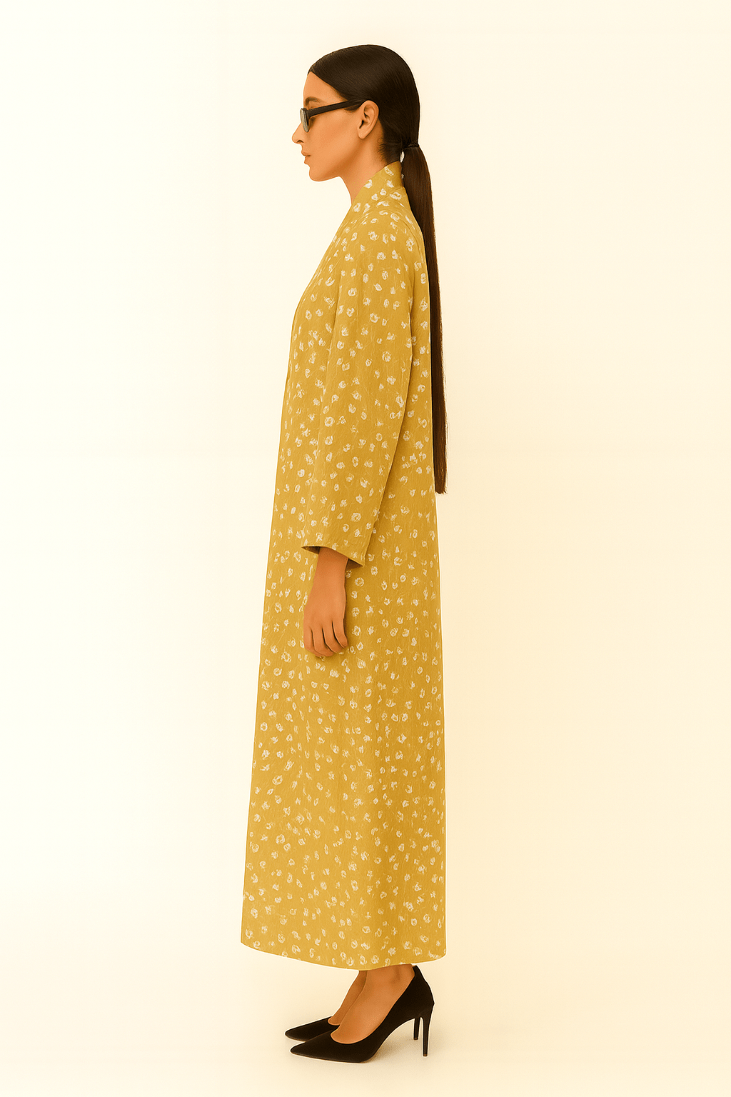 The Hamda Mustard Floral Silk Abaya - TAL by The Abaya Lab