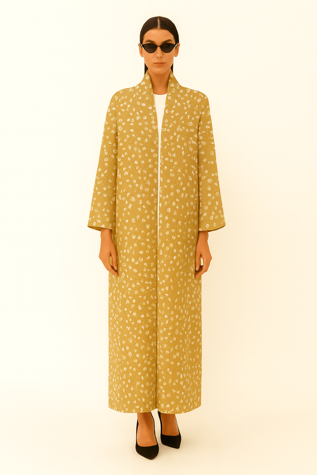 The Hamda Mustard Floral Silk Abaya - TAL by The Abaya Lab