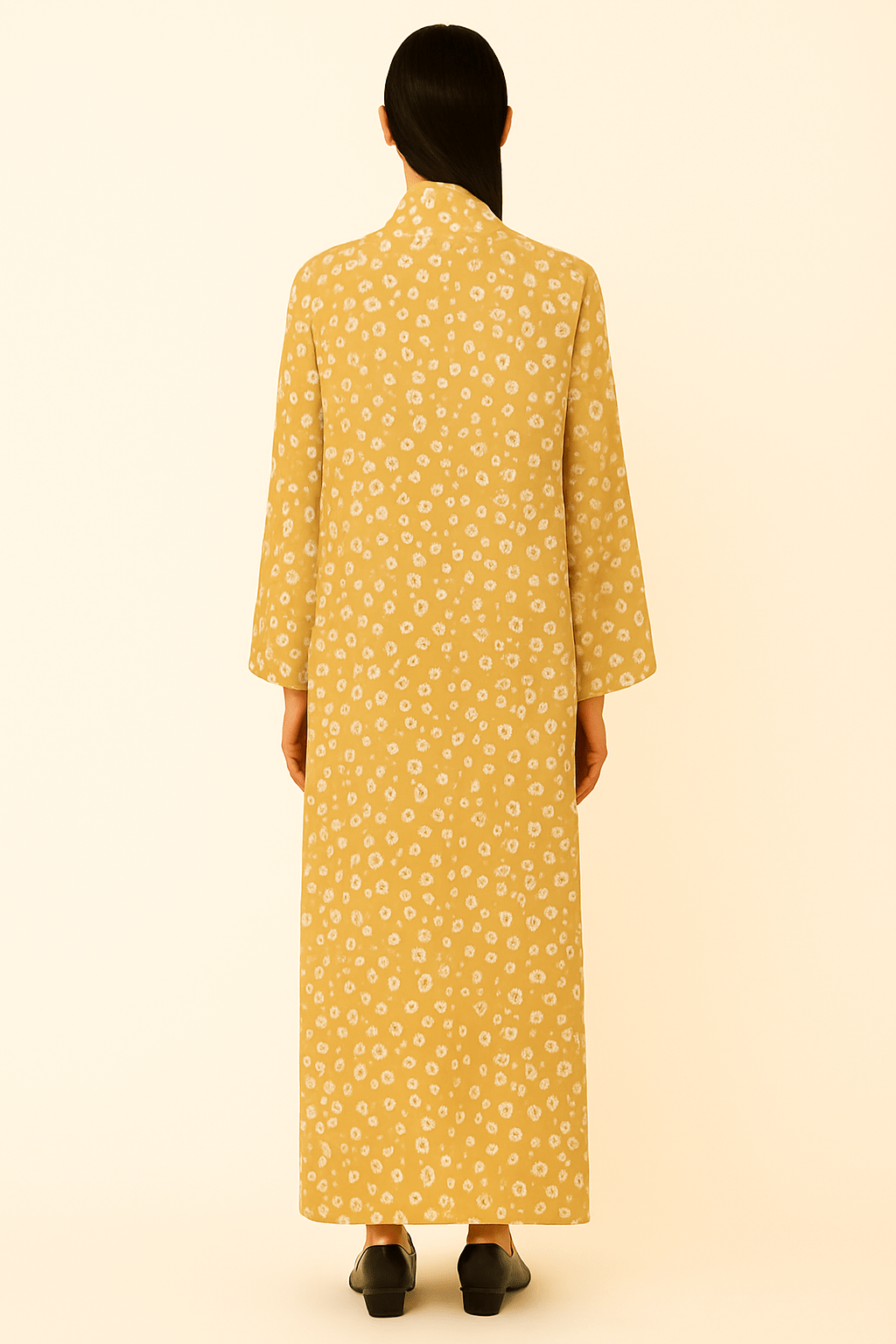 The Hamda Mustard Floral Silk Abaya - TAL by The Abaya Lab