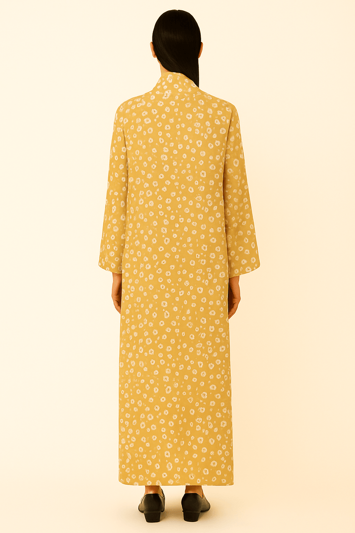 The Hamda Mustard Floral Silk Abaya - TAL by The Abaya Lab