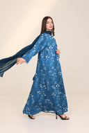 The Hamda Petite Teal Floral Abaya - TAL by The Abaya Lab