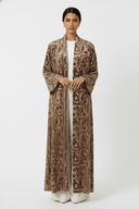 The Hana Taupe Velvet - Print Abaya - TAL by The Abaya Lab