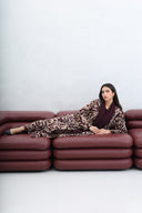 The Hana Taupe Velvet - Print Abaya - TAL by The Abaya Lab