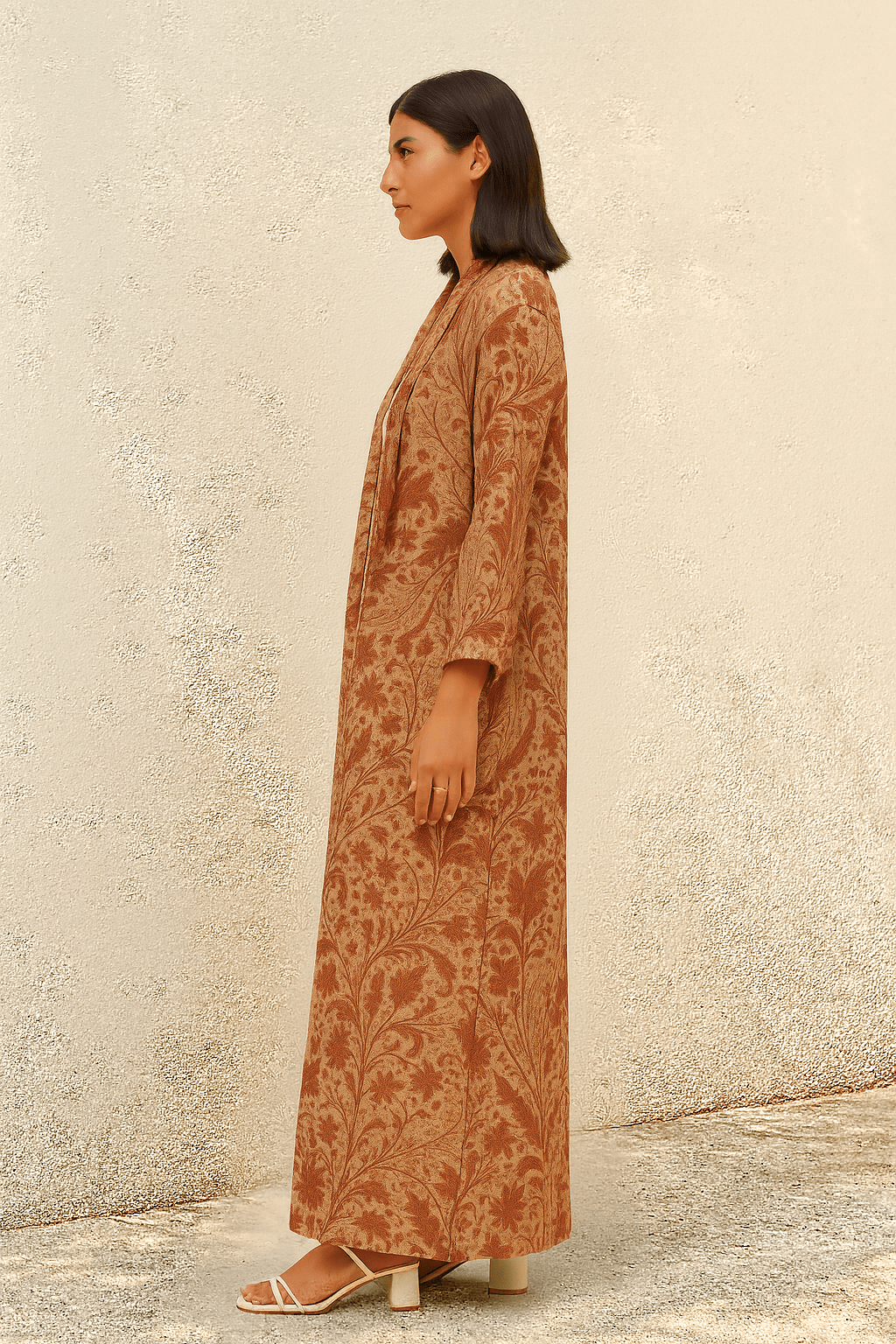 The Hessa Beige & Rust Floral Abaya - TAL by The Abaya Lab