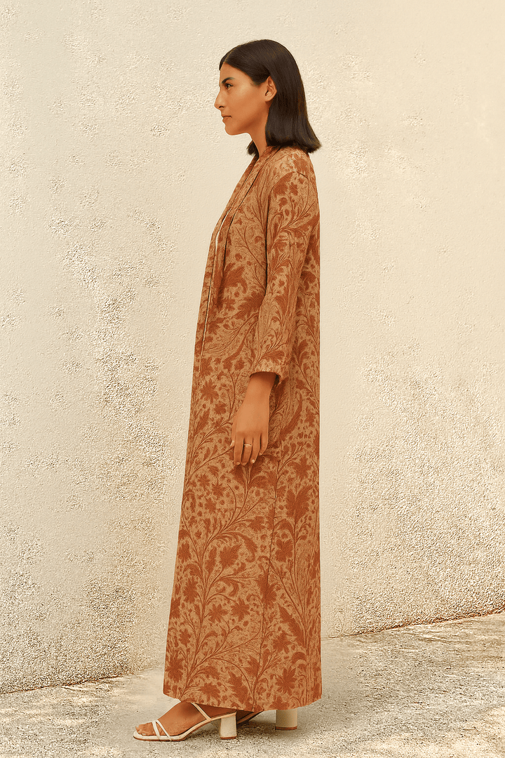 The Hessa Beige & Rust Floral Abaya - TAL by The Abaya Lab