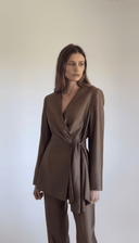 The Hiba Bronze Satin Wrap Blazer Set - TAL by The Abaya Lab