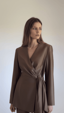 The Hiba Bronze Satin Wrap Blazer Set - TAL by The Abaya Lab