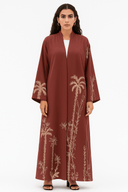 The Hind Dark Terracotta Palm Tree Luxe Abaya - TAL by The Abaya Lab