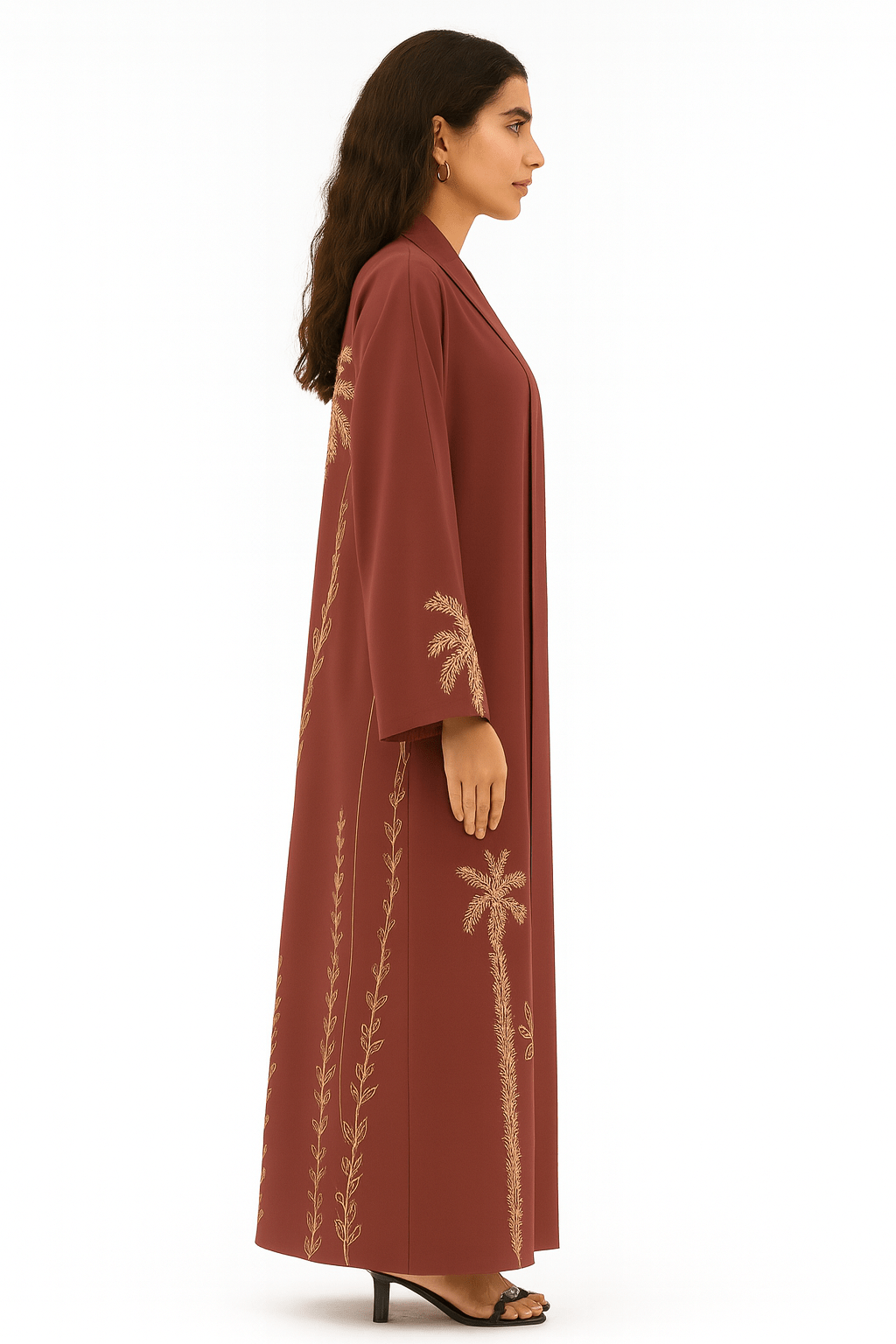 The Hind Dark Terracotta Palm Tree Luxe Abaya - TAL by The Abaya Lab