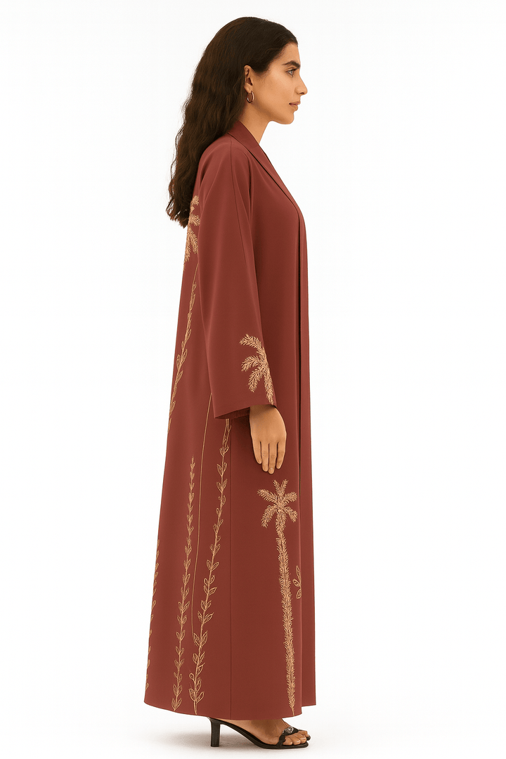 The Hind Dark Terracotta Palm Tree Luxe Abaya - TAL by The Abaya Lab