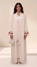 The Hoor Linen Blend Abaya with Cherry Embroidered Cuff Detail - TAL by The Abaya Lab