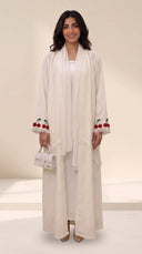The Hoor Linen Blend Abaya with Cherry Embroidered Cuff Detail - TAL by The Abaya Lab