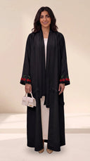 The Hoor Linen Blend Abaya with Cherry Embroidered Cuff Detail - TAL by The Abaya Lab
