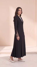 The Huriya Black Pearl Mesh Cuff Abaya, in Black, side view
