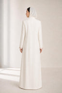 The Jamila Floral Beaded Shoulder Abaya, in Off White, back view