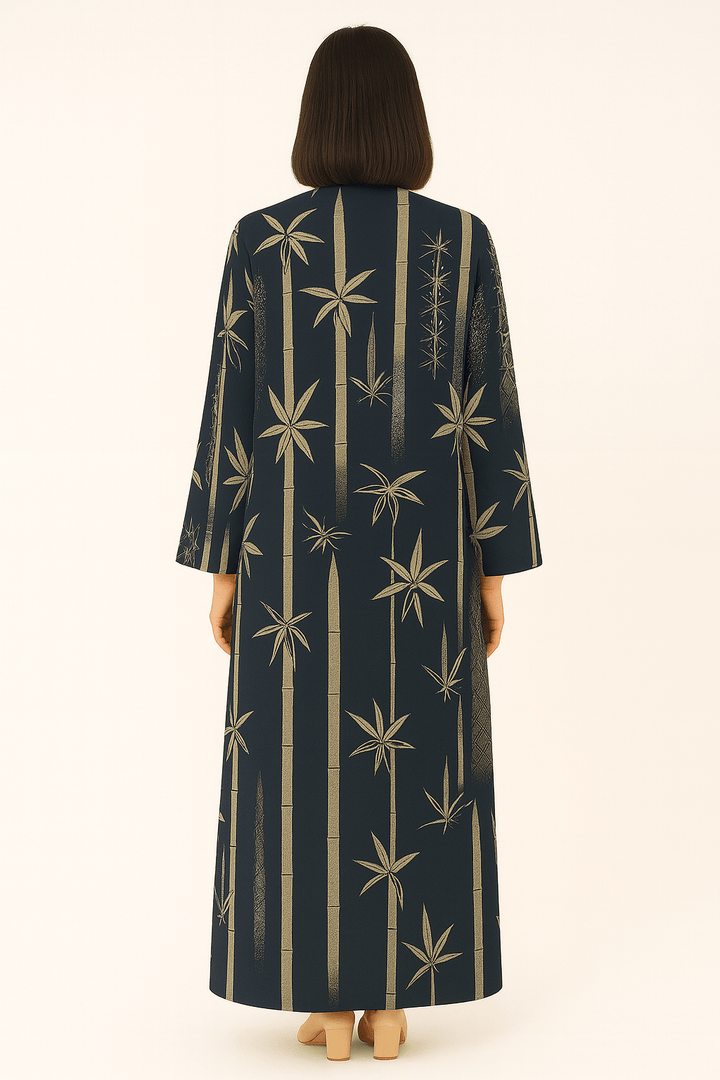 The Jawaher Navy Bamboo Print Abaya - TAL by The Abaya Lab