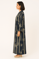 The Jawaher Navy Bamboo Print Abaya - TAL by The Abaya Lab