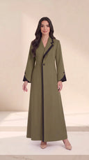 The Joumana Contrast Notch Lapel Abaya, in Green, front view