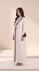 The Joumana Contrast Notch Lapel Abaya, in Off White, side view