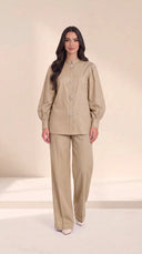 The Kaltham Pearl Flower Button Set, in Beige, front view