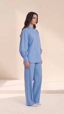 The Kaltham Pearl Flower Button Set, in Blue, side view