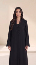 The Kamila Ruffle Trim Abaya with Single-Button Front - TAL by The Abaya Lab