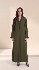 The Kamila Ruffle Trim Abaya with Single-Button Front - TAL by The Abaya Lab