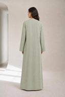 The Kareema 3D Floral Wrap Abaya, in Sage, back view