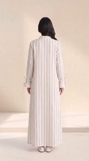 The Khalisa Pinstripe Abaya with Ruffle Cuffs - TAL by The Abaya Lab