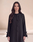 The Khalisa Pinstripe Abaya with Ruffle Cuffs - TAL by The Abaya Lab