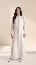 The Khalisa Pinstripe Abaya with Ruffle Cuffs - TAL by The Abaya Lab