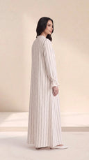 The Khalisa Pinstripe Abaya with Ruffle Cuffs - TAL by The Abaya Lab