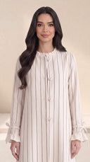 The Khalisa Pinstripe Abaya with Ruffle Cuffs - TAL by The Abaya Lab