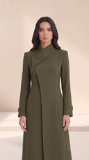 The Kholoud Asymmetric Fold Collar Abaya, in Green, front view
