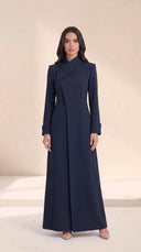 The Kholoud Asymmetric Fold Collar Abaya, in Navy, front view