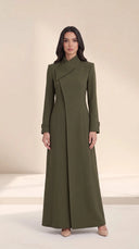 The Kholoud Asymmetric Fold Collar Abaya, in Green, front view